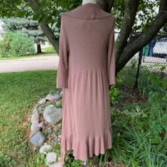 KENAR BOHO COASTAL GRANNY RUFFLED SWEATER WRAP MEDIUM MOCHA - Picture 16 of 17